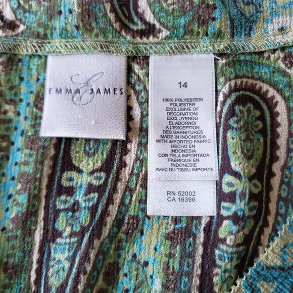 Emma James Boho Paisley Side Zipper Blouse - Size 14 - Picture 3 of 5